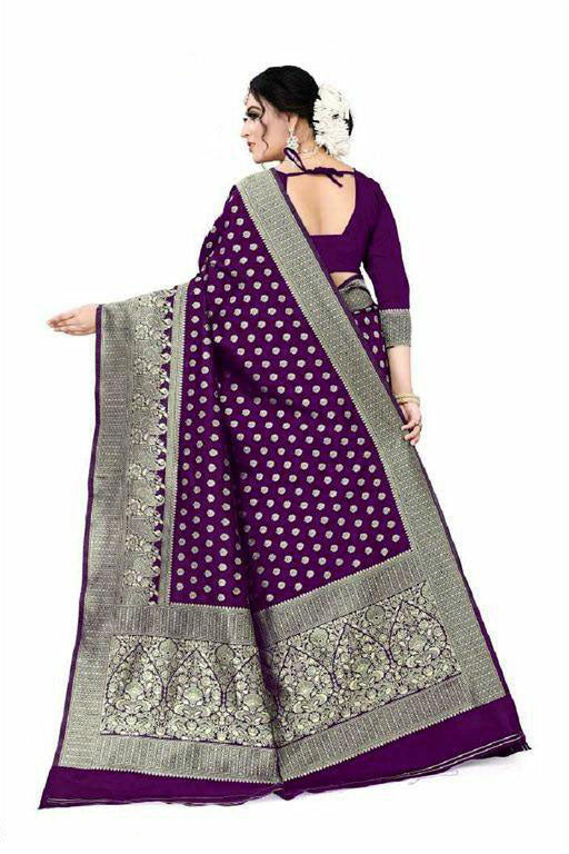 NOZ2TOZ Jacquard Lichi Silk Purple Saree With Unstitched Blouse Piece - Distacart