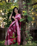 Thumbnail for NOZ2TOZ Jacquard Lichi Silk Wine Saree With Unstitched Blouse Piece - Distacart