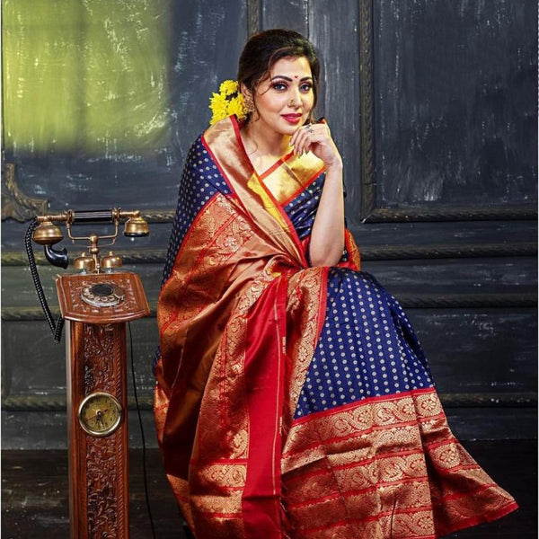 NOZ2TOZ Jacquard Lichi Silk Blue Saree With Unstitched Blouse Piece - Distacart