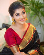 Thumbnail for NOZ2TOZ Jacquard Lichi Silk Black Saree With Unstitched Blouse Piece - Distacart