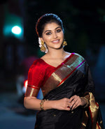 Thumbnail for NOZ2TOZ Jacquard Lichi Silk Black Saree With Unstitched Blouse Piece - Distacart