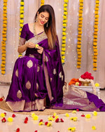 Thumbnail for NOZ2TOZ Jacquard Lichi Silk Purple Saree With Unstitched Blouse Piece - Distacart