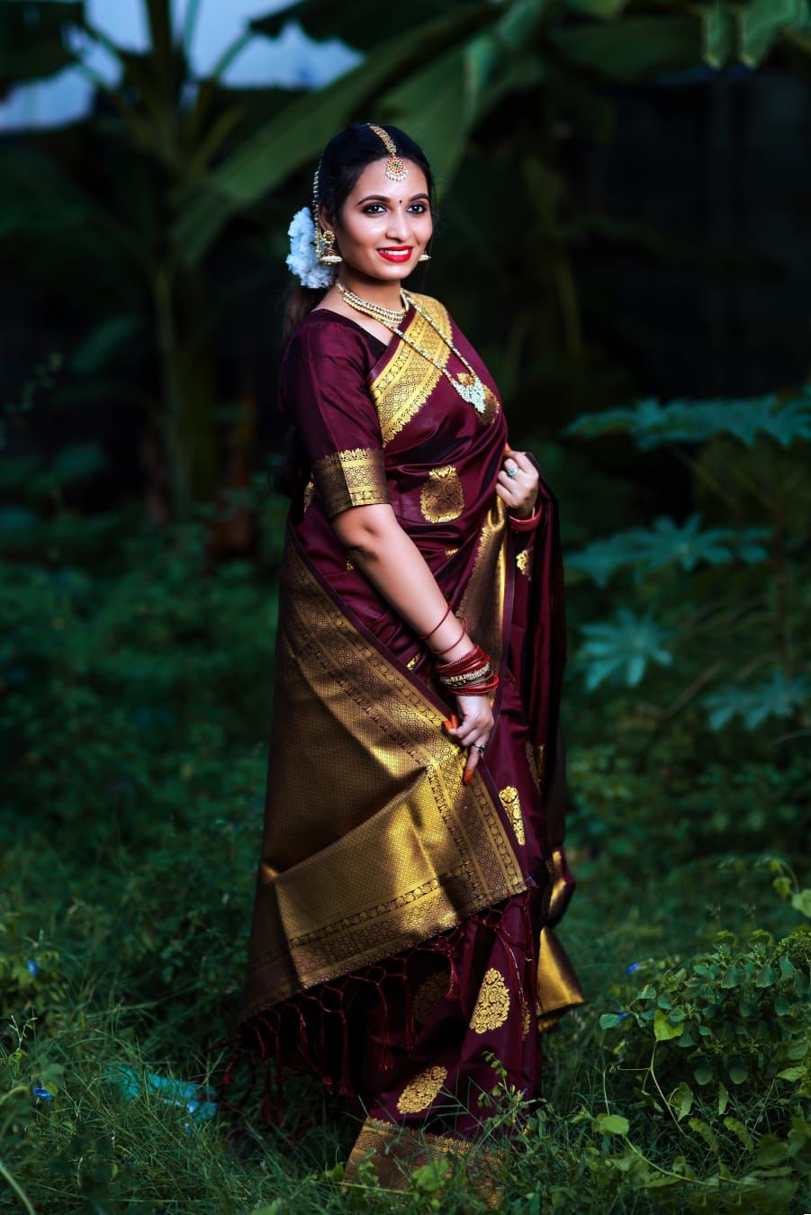 NOZ2TOZ Jacquard Lichi Silk Wine Saree With Unstitched Blouse Piece - Distacart
