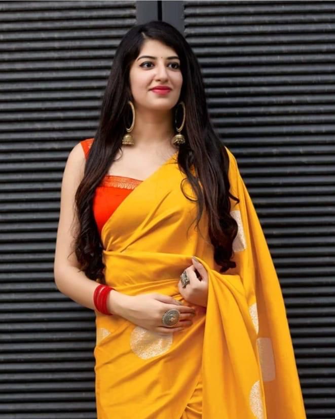 NOZ2TOZ Jacquard Lichi Silk Yellow Saree With Unstitched Blouse Piece - Distacart