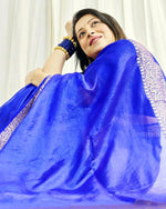 Thumbnail for Malishka Jacquard Lichi Silk Blue Saree With Unstitched Blouse Piece - Distacart