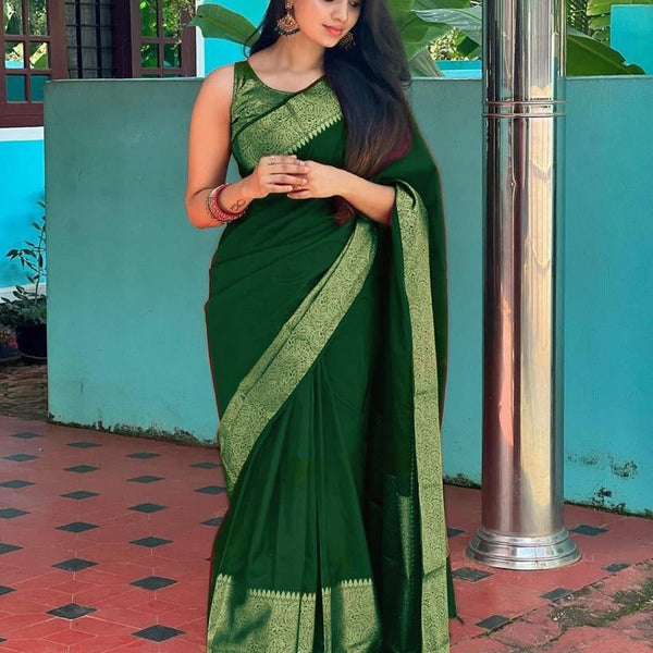 NOZ2TOZ Jacquard Lichi Silk Green Saree With Unstitched Blouse Piece - Distacart