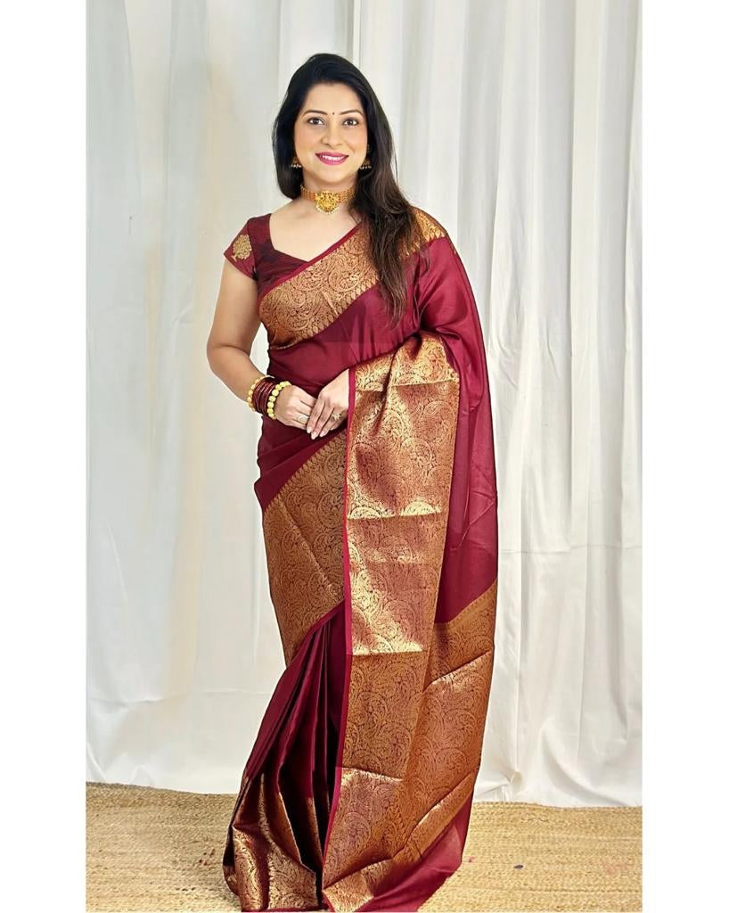 NOZ2TOZ Jacquard Lichi Silk Maroon Saree With Unstitched Blouse Piece - Distacart