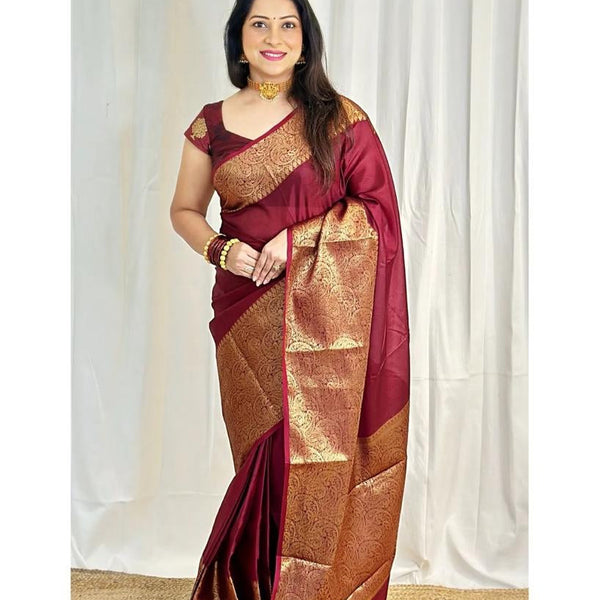 NOZ2TOZ Jacquard Lichi Silk Maroon Saree With Unstitched Blouse Piece - Distacart