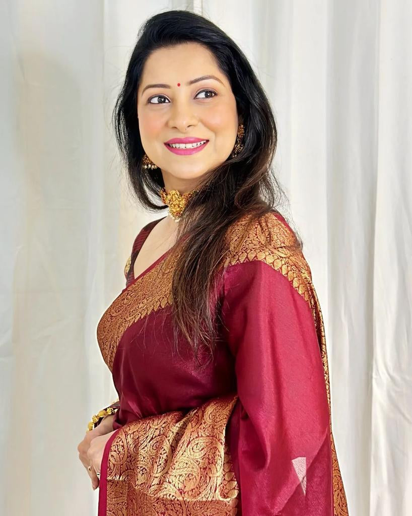 NOZ2TOZ Jacquard Lichi Silk Maroon Saree With Unstitched Blouse Piece - Distacart