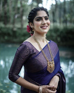 Thumbnail for NOZ2TOZ Jacquard Lichi Silk Navy Blue Saree With Unstitched Blouse Piece - Distacart