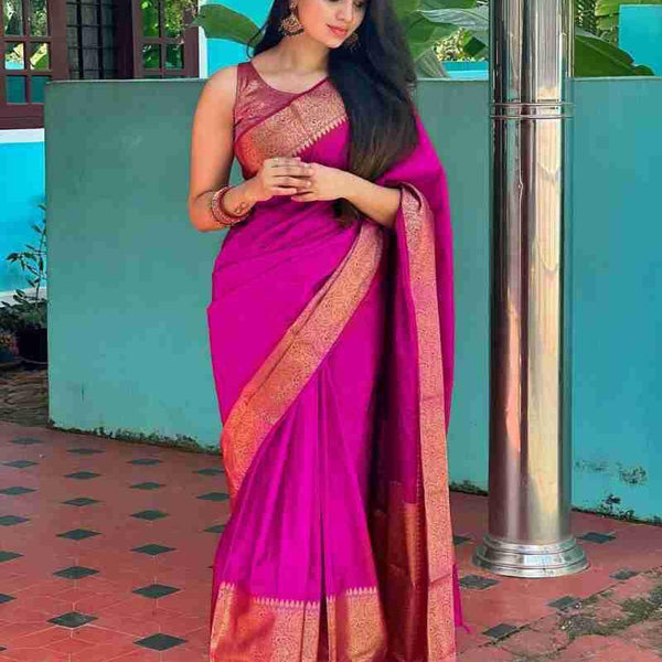 NOZ2TOZ Jacquard Lichi Silk Pink Saree With Unstitched Blouse Piece - Distacart