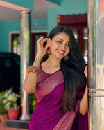 Thumbnail for NOZ2TOZ Jacquard Lichi Silk Wine Saree With Unstitched Blouse Piece - Distacart