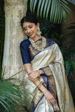 Thumbnail for NOZ2TOZ Jacquard Lichi Silk Cream Saree With Unstitched Blouse Piece - Distacart