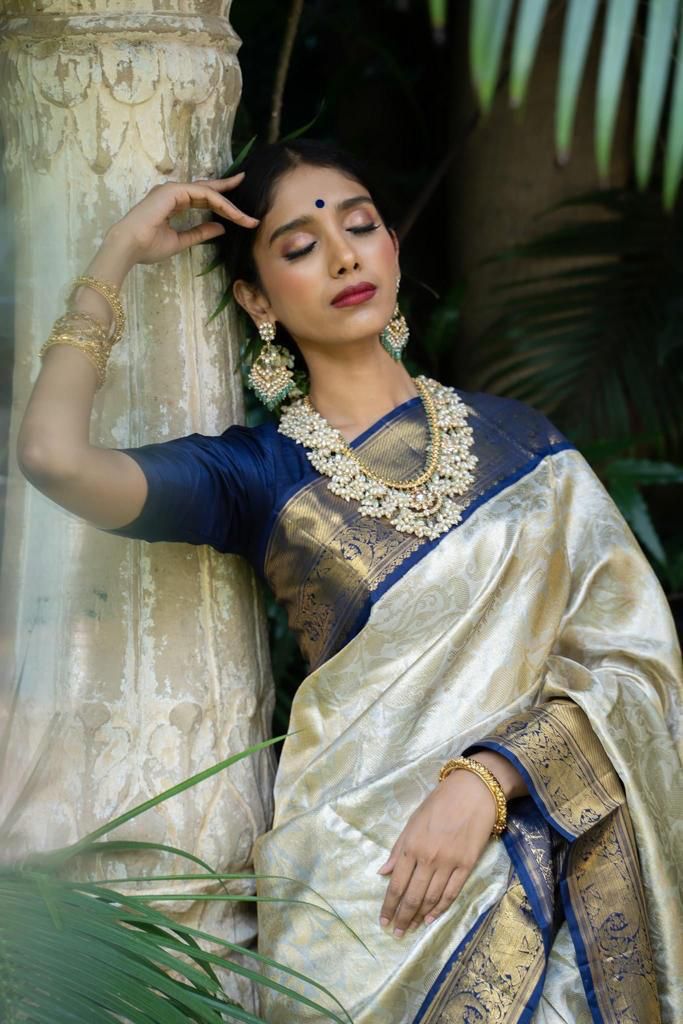 NOZ2TOZ Jacquard Lichi Silk Cream Saree With Unstitched Blouse Piece - Distacart