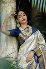 Thumbnail for NOZ2TOZ Jacquard Lichi Silk Cream Saree With Unstitched Blouse Piece - Distacart