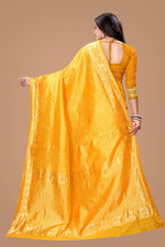 Thumbnail for NOZ2TOZ Jacquard Lichi Silk Yellow Saree With Unstitched Blouse Piece - Distacart