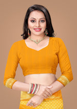 Thumbnail for NOZ2TOZ Jacquard Lichi Silk Yellow Saree With Unstitched Blouse Piece - Distacart
