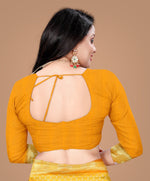 Thumbnail for NOZ2TOZ Jacquard Lichi Silk Yellow Saree With Unstitched Blouse Piece - Distacart