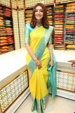 Thumbnail for NOZ2TOZ Jacquard Lichi Silk Yellow Saree With Unstitched Blouse Piece - Distacart
