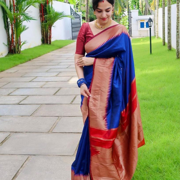 NOZ2TOZ Jacquard Lichi Silk Blue Saree With Unstitched Blouse Piece - Distacart