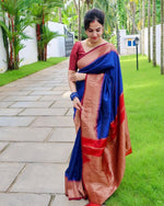 Thumbnail for NOZ2TOZ Jacquard Lichi Silk Blue Saree With Unstitched Blouse Piece - Distacart