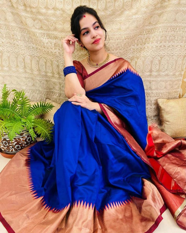 NOZ2TOZ Jacquard Lichi Silk Blue Saree With Unstitched Blouse Piece - Distacart