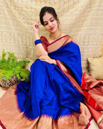 Thumbnail for NOZ2TOZ Jacquard Lichi Silk Blue Saree With Unstitched Blouse Piece - Distacart