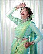 Thumbnail for NOZ2TOZ Jacquard Lichi Silk Pista Saree With Unstitched Blouse Piece - Distacart