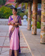 Thumbnail for Malishka Jacquard Lichi Silk Pink Saree With Unstitched Blouse Piece - Distacart