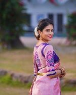 Thumbnail for Malishka Jacquard Lichi Silk Pink Saree With Unstitched Blouse Piece - Distacart