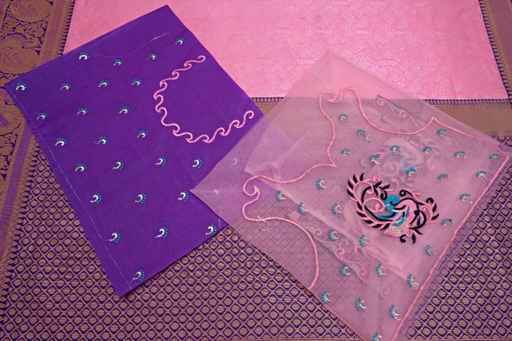 Malishka Jacquard Lichi Silk Pink Saree With Unstitched Blouse Piece - Distacart