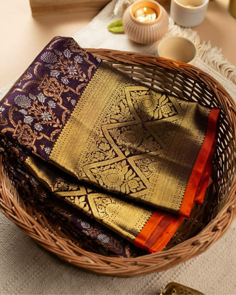NOZ2TOZ Jacquard Lichi Silk Purple Saree With Unstitched Blouse Piece - Distacart