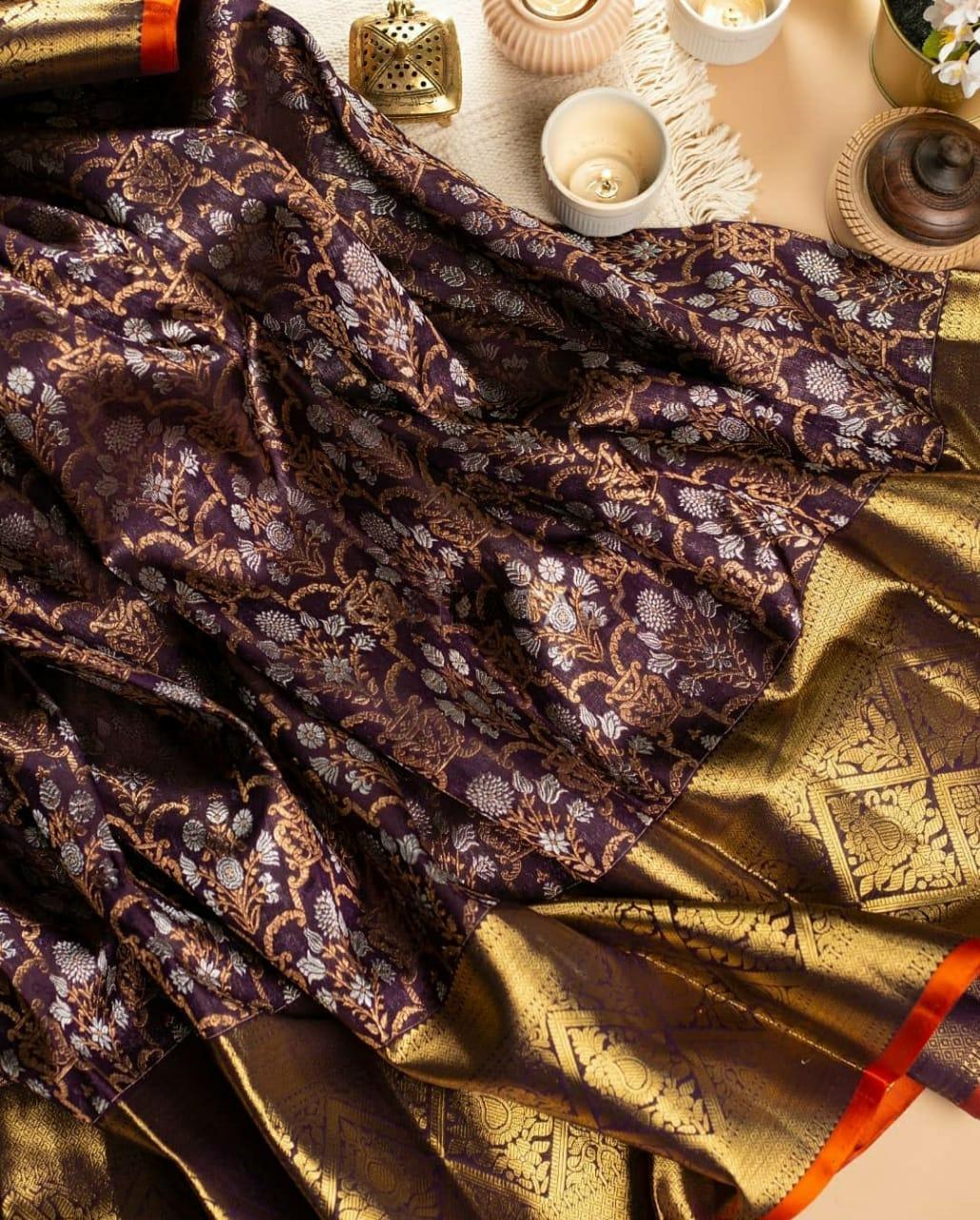 NOZ2TOZ Jacquard Lichi Silk Purple Saree With Unstitched Blouse Piece - Distacart