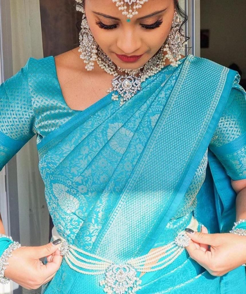 NOZ2TOZ Jacquard Lichi Silk Sky Blue Saree With Unstitched Blouse Piece - Distacart