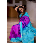 Thumbnail for Malishka Jacquard Lichi Silk Purple Saree With Unstitched Blouse Piece - Distacart