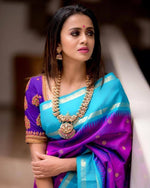 Thumbnail for Malishka Jacquard Lichi Silk Purple Saree With Unstitched Blouse Piece - Distacart