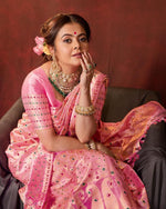 Thumbnail for Malishka Jacquard Lichi Silk Pink Saree With Unstitched Blouse Piece - Distacart