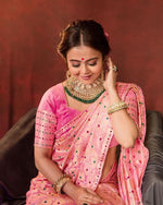 Thumbnail for Malishka Jacquard Lichi Silk Pink Saree With Unstitched Blouse Piece - Distacart