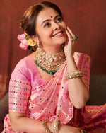 Thumbnail for Malishka Jacquard Lichi Silk Pink Saree With Unstitched Blouse Piece - Distacart