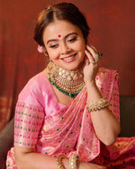 Thumbnail for Malishka Jacquard Lichi Silk Pink Saree With Unstitched Blouse Piece - Distacart
