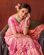 Thumbnail for Malishka Jacquard Lichi Silk Pink Saree With Unstitched Blouse Piece - Distacart