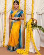 Thumbnail for NOZ2TOZ Jacquard Lichi Silk Yellow Saree With Unstitched Blouse Piece - Distacart