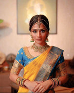Thumbnail for NOZ2TOZ Jacquard Lichi Silk Yellow Saree With Unstitched Blouse Piece - Distacart