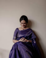 Thumbnail for Malishka Jacquard Lichi Silk Blue Saree With Unstitched Blouse Piece - Distacart