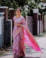 Thumbnail for Malishka Jacquard Lichi Silk Pink Saree With Unstitched Blouse Piece - Distacart