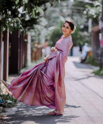 Thumbnail for Malishka Jacquard Lichi Silk Pink Saree With Unstitched Blouse Piece - Distacart