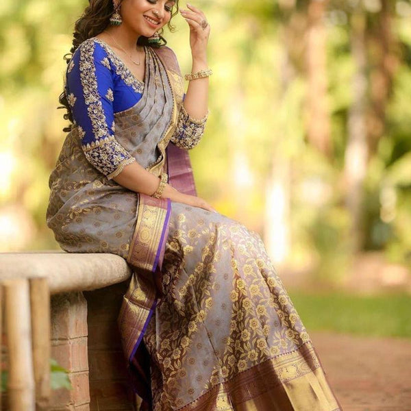 NOZ2TOZ Jacquard Lichi Silk Beige Saree With Unstitched Blouse Piece - Distacart