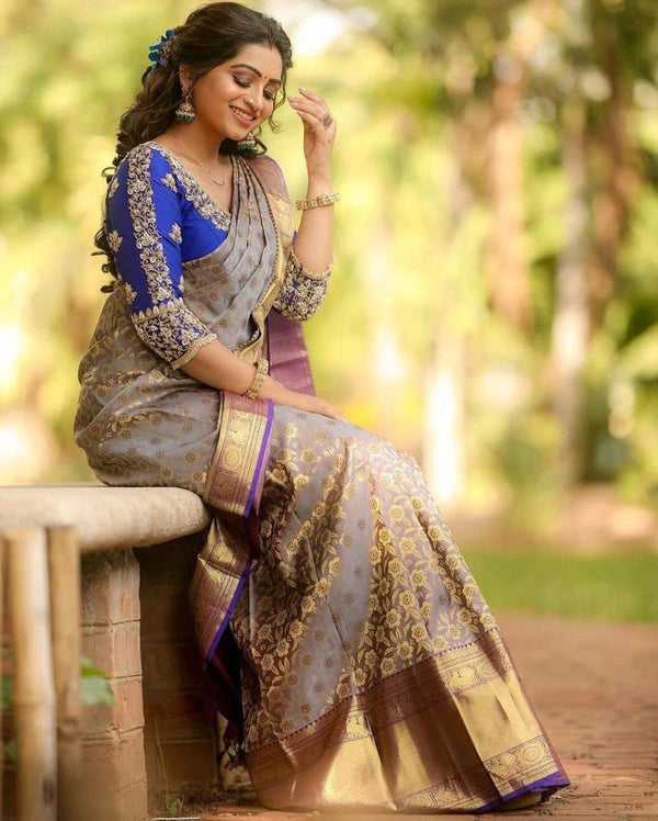 NOZ2TOZ Jacquard Lichi Silk Beige Saree With Unstitched Blouse Piece - Distacart