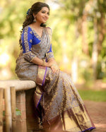 Thumbnail for NOZ2TOZ Jacquard Lichi Silk Beige Saree With Unstitched Blouse Piece - Distacart