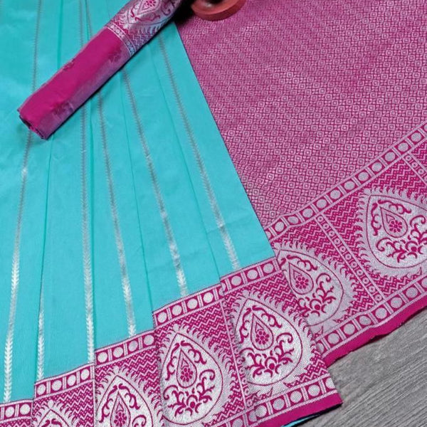 NOZ2TOZ Jacquard Lichi Silk Sky Blue Saree With Unstitched Blouse Piece - Distacart